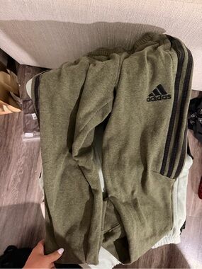 adidas Olive Green Joggers with Black Stripes